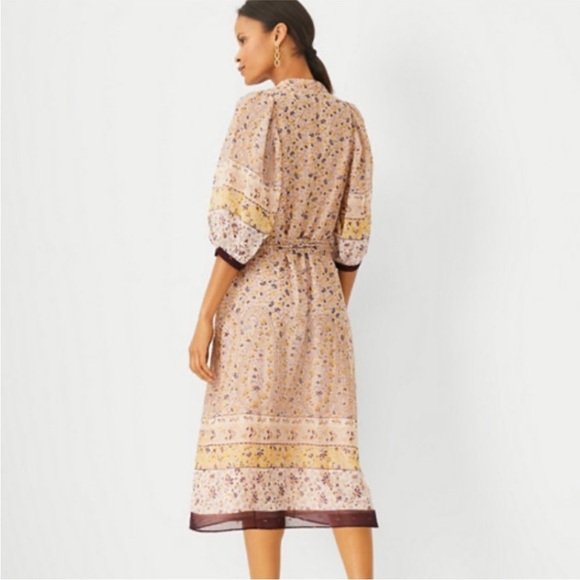 Ann Taylor Tan Cream Smocked Midi Dress - Picture 3 of 14